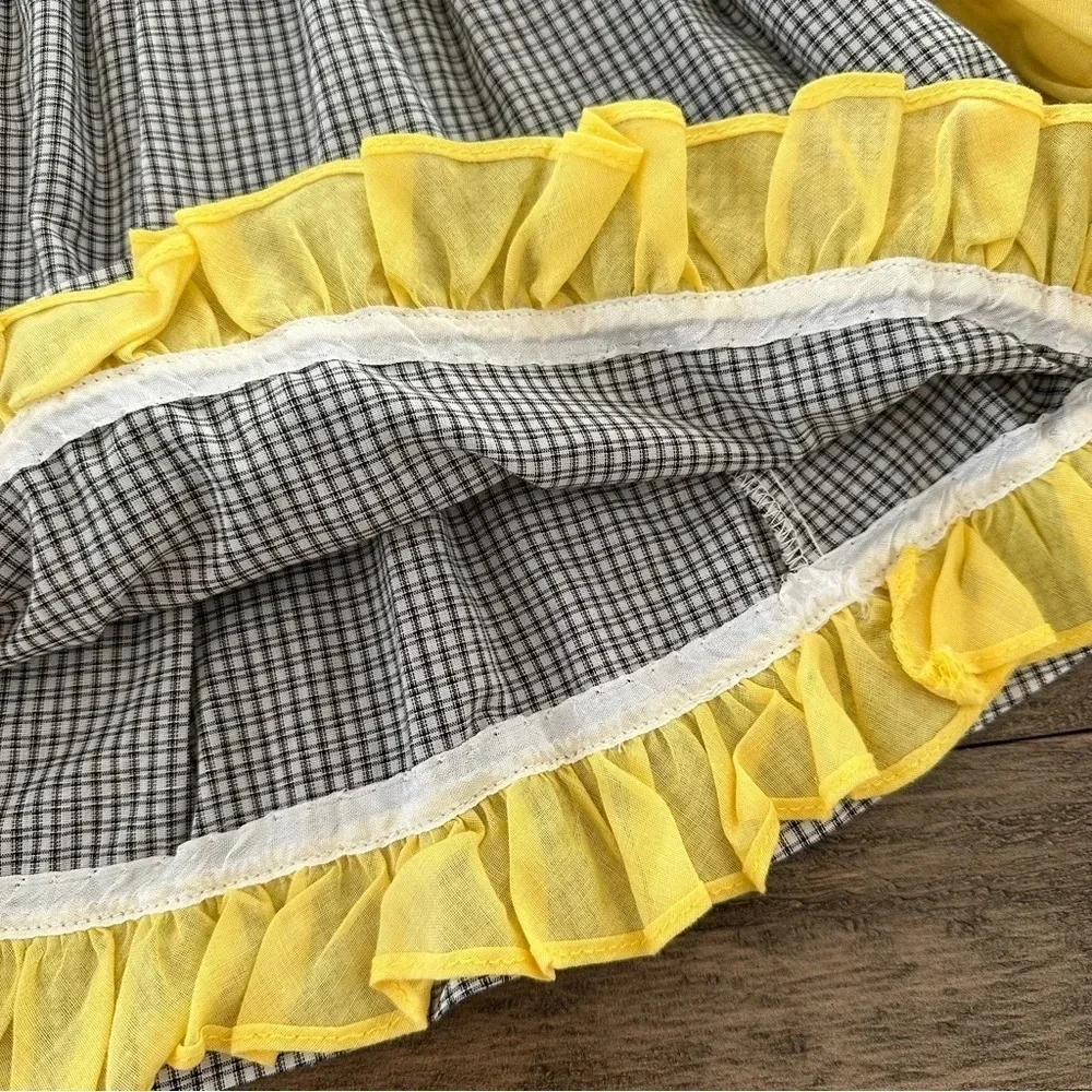 Vintage‎ Ruth of Carolina Girls 6X Yellow Daisy Embroidered Plaid Dress USA Made